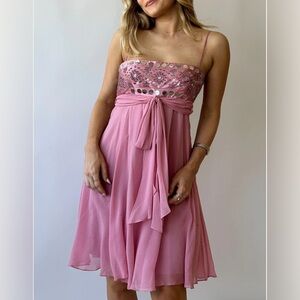 BCBG Max Azria Embellished Pink Silk Cocktail Dress